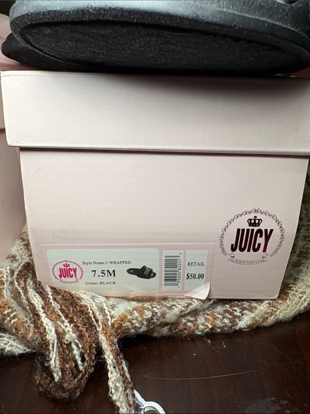 Juicy Couture Faux Fur Slide Sandals in Pink & Black - Picture 5 of 5